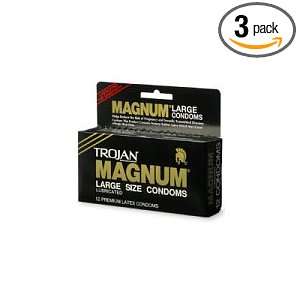 Trojan Magnum Large Size Latex Condoms, Lubricated, 12 Count Boxes 