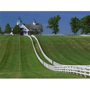 Double White Fence Flows from an Elegant Horse Barn, Woodford County 