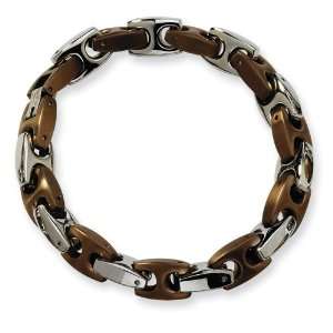  Stainless Steel Chocolate Fancy Bracelet 8.25in Jewelry