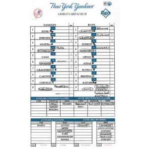  Yankees at Rays 4 10 2010 Game Used Lineup Card (MLB Auth 