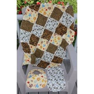 Monkey Jungle Print Baby Rag Quilt with Matching Burp Cloth and Bib by 