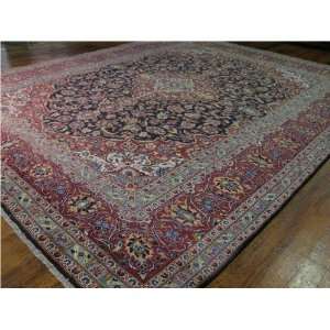  99 x 122 Red Persian Hand Knotted Wool Kashan Rug 