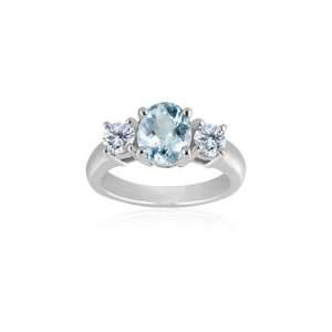   Diamond & 3.00 Cts Aquamarine Classic Three Stone Ring in Platinum 5.0