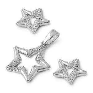  Sterling Silver & CZ Star Studded Earring & Pendant Set 