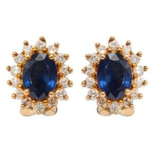  18ct Yellow Gold 3ct Sapphire & Diamond Cluster Stud 