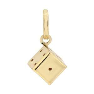  14k Yellow Gold, Playing Dice Pendant Charm 8mm Wide 