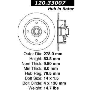  Centric Parts 120.33007 Premium Brake Rotor with E Coating 