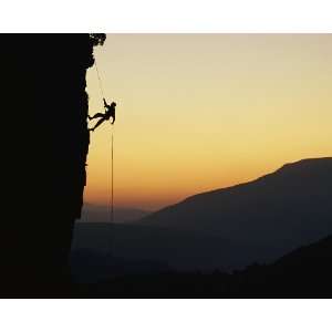   Geographic, Silhouette of Climber Rappelling Down, 8 x 10 Poster Print
