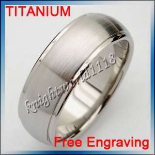 7mm Step Edge Brush Dome Center Titanium Engagement Ring Woedding band 