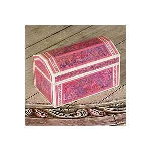  NOVICA Wood decorative box, Pink Party Animals
