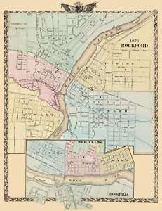 ROCKFORD/STERLING/ROCK FALLS ILLINOIS/IL MAP 1876 MOTP  