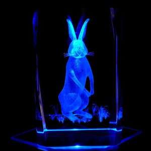  Rabbit 3D Laser Etched Crystal includes Two Separate LEDs Display 