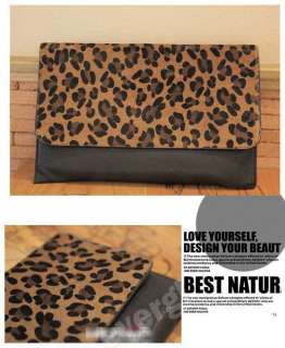 Women Horse Hair Leopard Clutch Shoulder Purse Handbag Envelope 