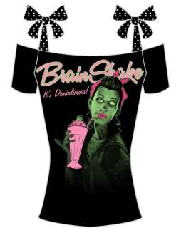 Too Fast Zombie Brain Shake Pinup Lady Shirt top punk S M L XL 80s 