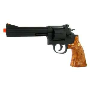 Green Gas Black 6 Inch Barrel Magnum Revolver Pistol FPS 300 Wood Grip 