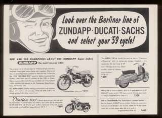 1959 Ducati Sachs Zundapp motorcycle photo print ad  