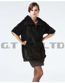 0412 knitted Mink Fur Coat Jacket overcoat parka apparel dress women 