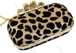 Skull Knuckle Ring Leopard Handbag Shoulder Tote Party Evening Bag 