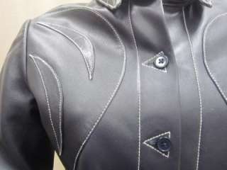   genuine Leather Jacket/Shirt w/white stitching Black Sz 6 #0617  