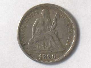 1890 SEATED LIBERTY DIME   US SILVER COIN  