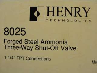 5138 NEW Henry 8025 3 Way Shut Off Valve 1 1/4  