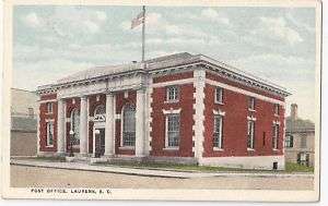 South Carolina, SC, Laurens, Post Office Postcard  