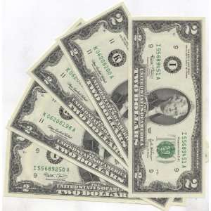  Five (5) $2 Bills in Currency Holder 