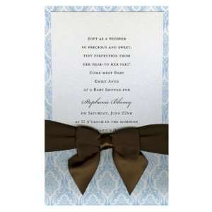  Prestigious Blue Damask with Brown Bow Pocket Invitations 