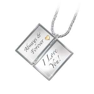Always & Forever, I Love You Engraved Letter Locket Diamond Necklace 