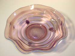 FENTON AMETHYST OPALESCENT 3 FOOTED LOW BOWL 10 1/2  
