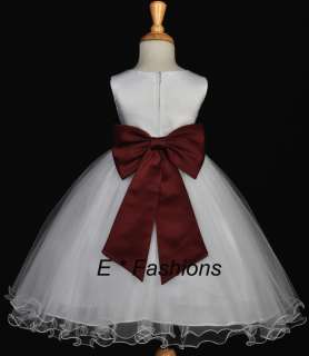 WHITE BURGUNDY RED WINE FLOWER GIRL DRESS 9M 2 4 6 8 10  
