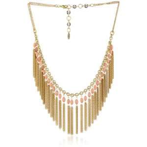   Rachel Reinhardt Caroline Coral Fringe Chain Bib Necklace Jewelry