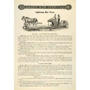  1912 Ad Antique Lightning Horse Power Hay Baling Press 