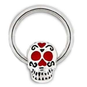  Dia De Los Muertos Skill with Red Hearts Captive Ring 