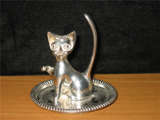 SILVER PLATED CAT ON TRAY  