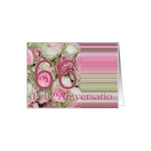  66th Wedding Anniversary   Spanish   Soft Pink roses Card 