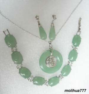 Natural green jade bracelet pendant necklace earrings  