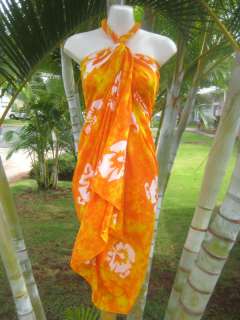 Sarong Plus Sz Orange Hibiscus Coverup Pareo Wrap Dress  