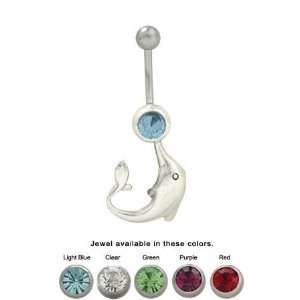  Dolphin Belly Button Ring Surgical Steel with Jewel 