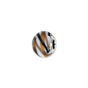  White with Brown and Black Stripes Murano Glass Charm 