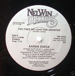 KAREN DIGGS 12 Inch Single YOU TAKE MY LOVE FOR GRANTED Modern Soul 