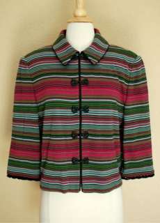 ST JOHN COLLECTION Jacket Marie Gray Blazer Wool Blend Stripes Sz 14 