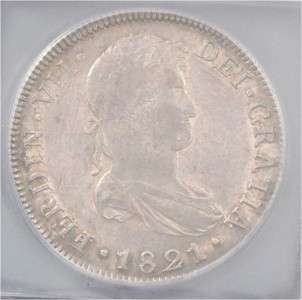 GUATEMALA SILVER 8 REALES CROWN, COIN, AU 55, 1821  