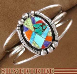 Navajo Created Opal And Multicolor Inlay Cuff Bracelet  