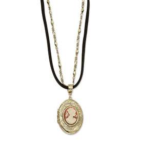 1928® Brass Tone Cameo Locket on 16 in Cord Necklace  