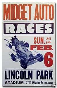 1946 Lincoln Park Stadium LA Midget race vintage poster 40s limited 