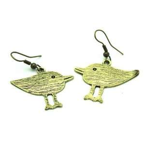 Brass Bird Twitter Tweet Wings Hanging Earrings Dangle Hook Fashion 