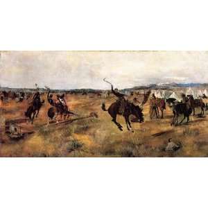   Oil Reproduction   Charles Marion Russell   24 x 12 inches   Breaking