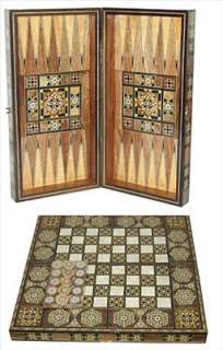 19 Mosaic Mother of pearl Inlaid Backgammon Board Set Authentic 
