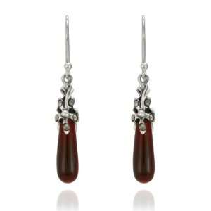    Sterling Silver Marcasite and Glass Teardrop Earrings Jewelry
